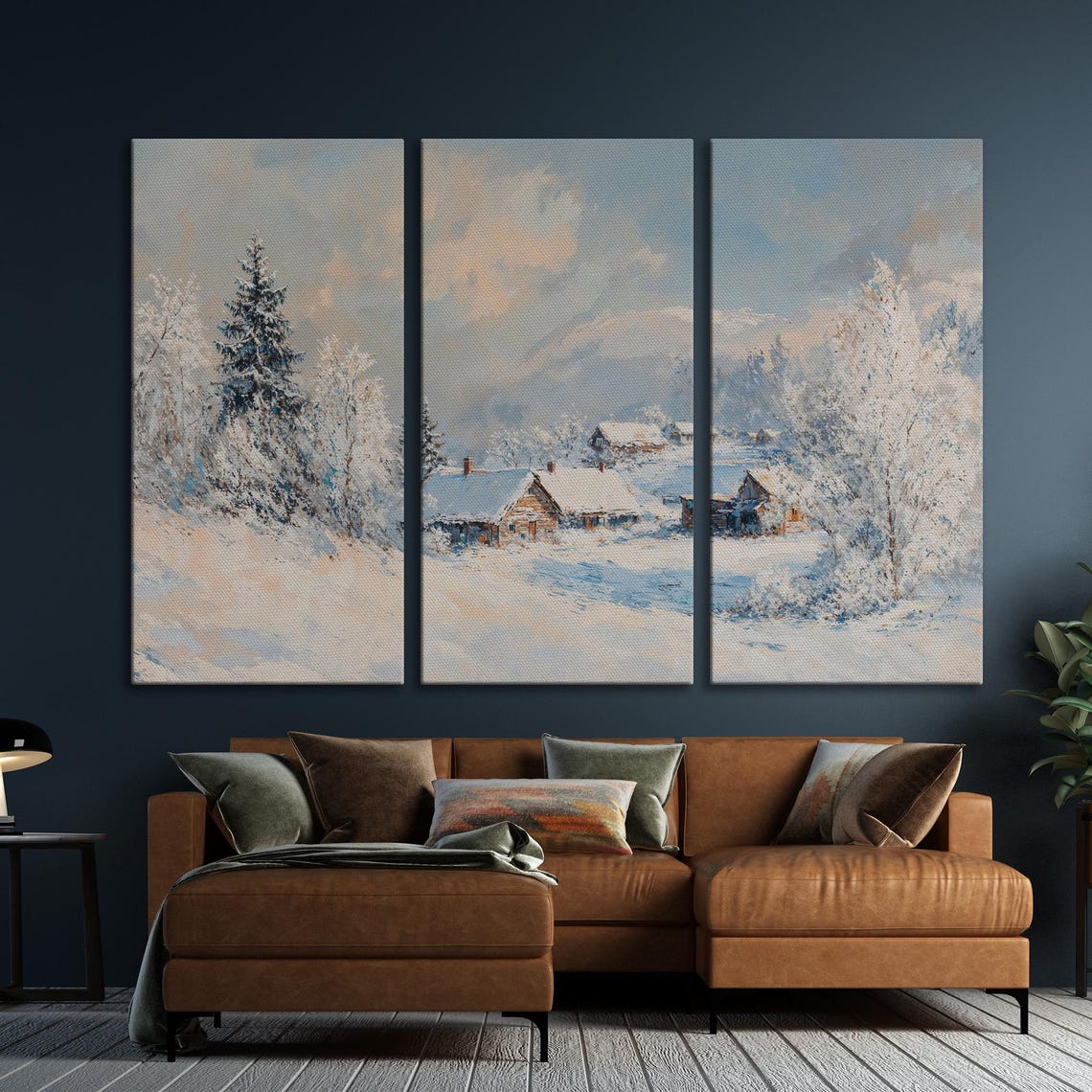 Winter Mountain Village Scene Extra Large Framed Print Frosty Morning In The Snowy Forest Wall Art Cabin Art Decor Ready To Hang - Image 6