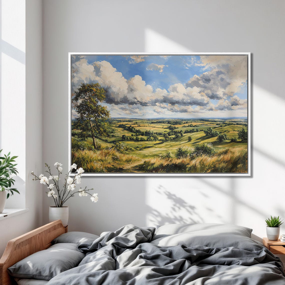 Rolling Hills Panorama with a Lone Tree and Big Clouds Poster - Image 2
