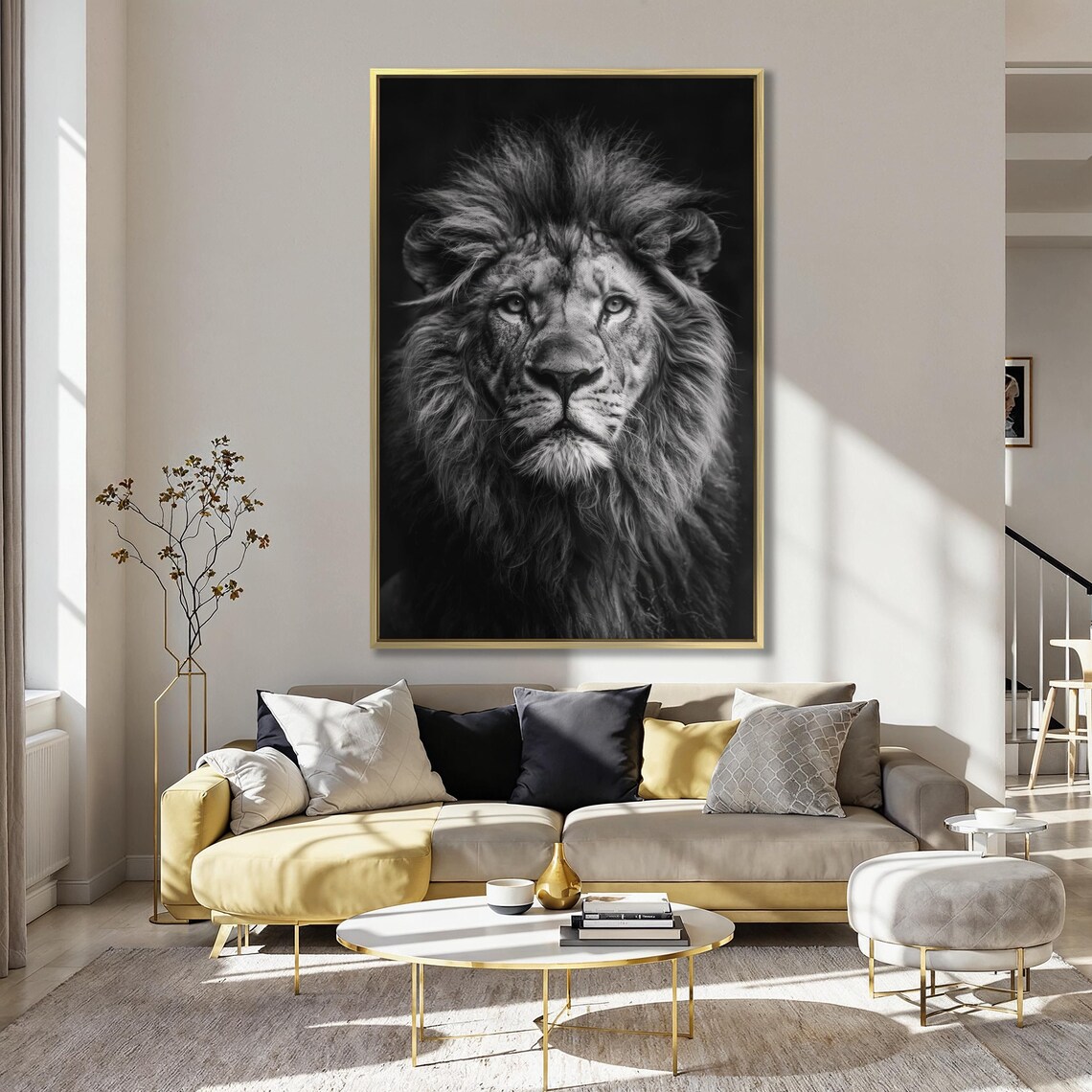 Black and White Lion Wildlife Art Print, Monochrome - Image 4