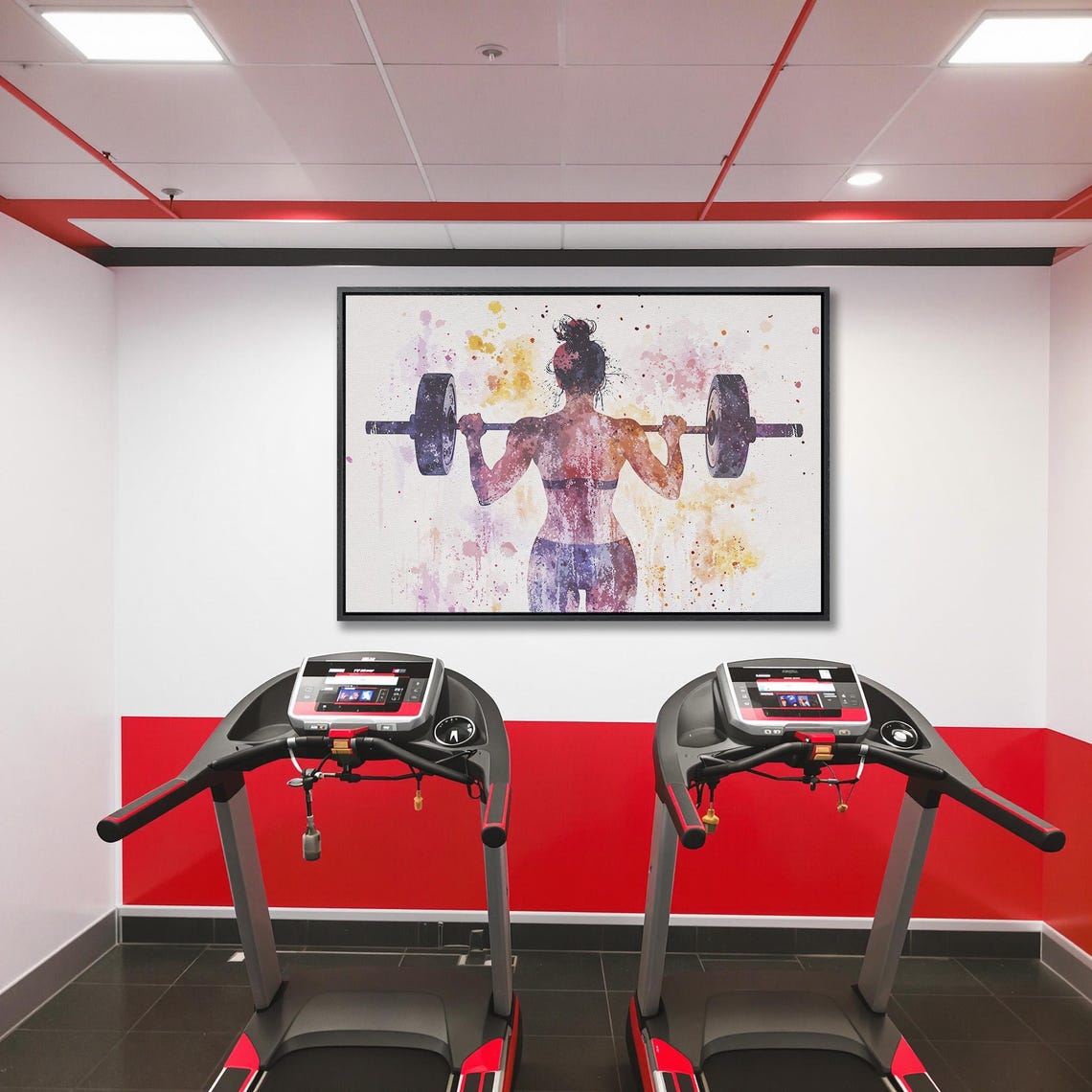 Woman Barbell Squat From Behind Watercolor Splash Style Poster - Image 5