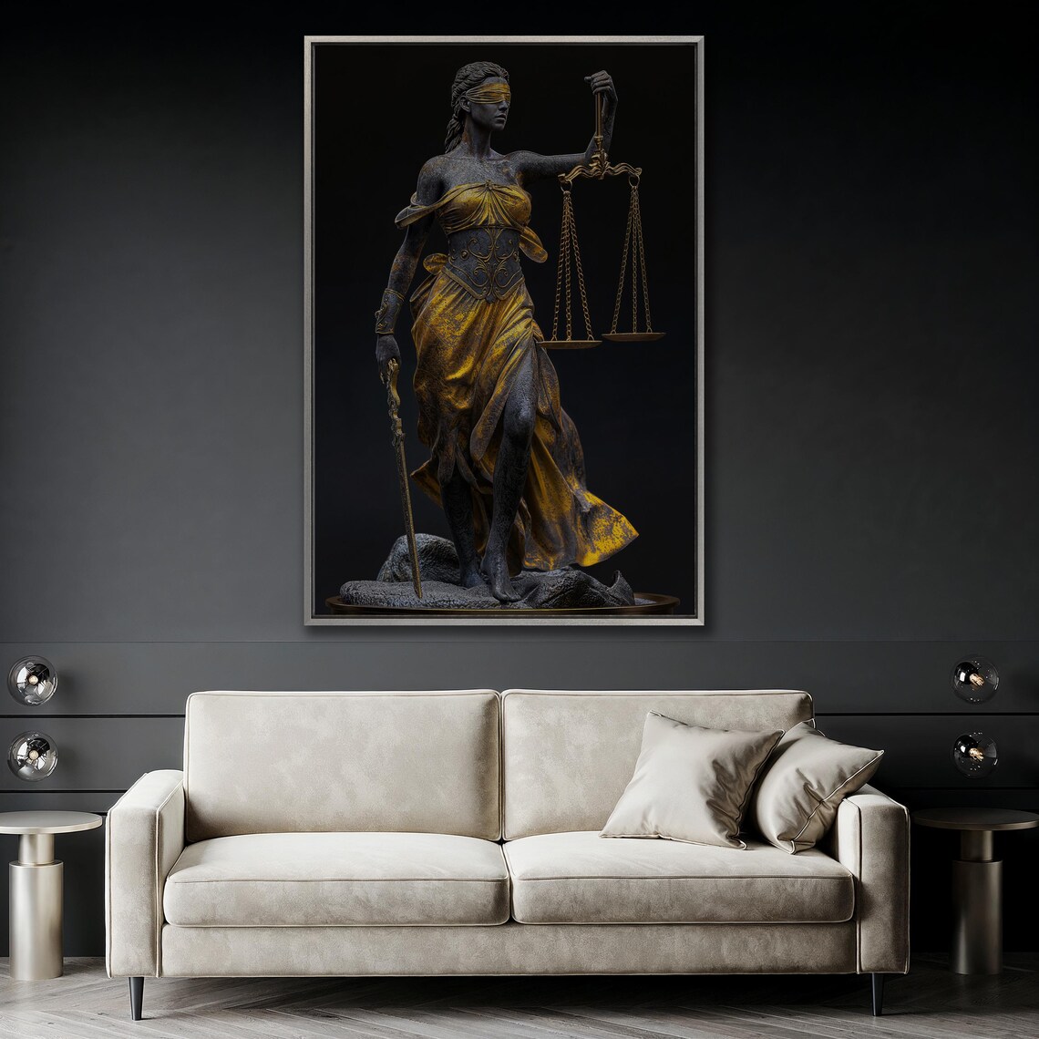 Themis Statue With Justice Scale, Bronze Gold Art Print - Image 4