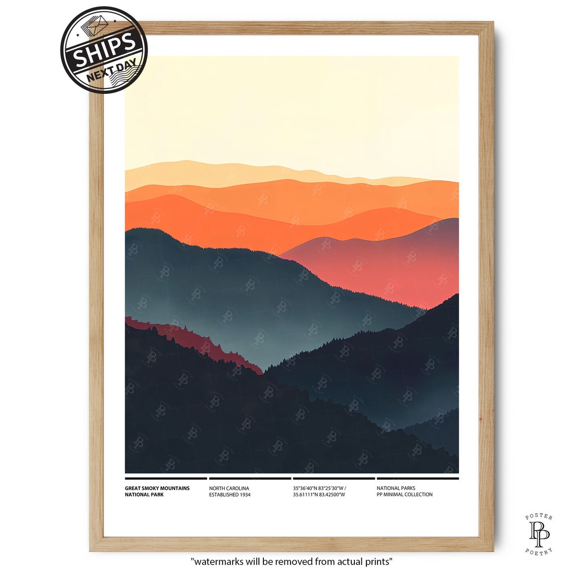 Great Smoky Mountains National Park Layered Sunset Ridges Wall Print