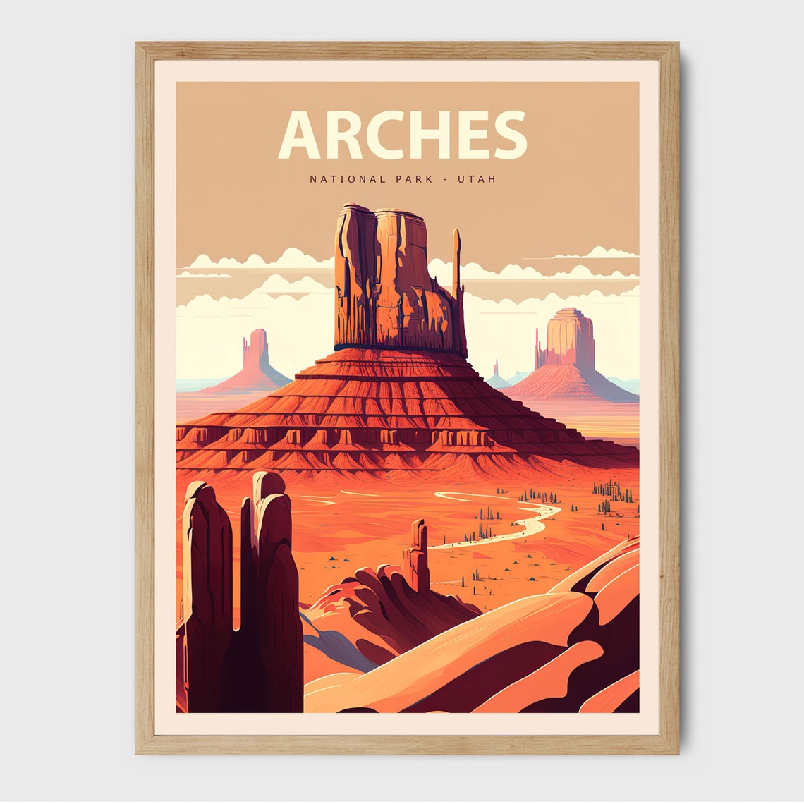 Arches Utah National Park Red Rock Buttes Desert Sunset Travel Poster