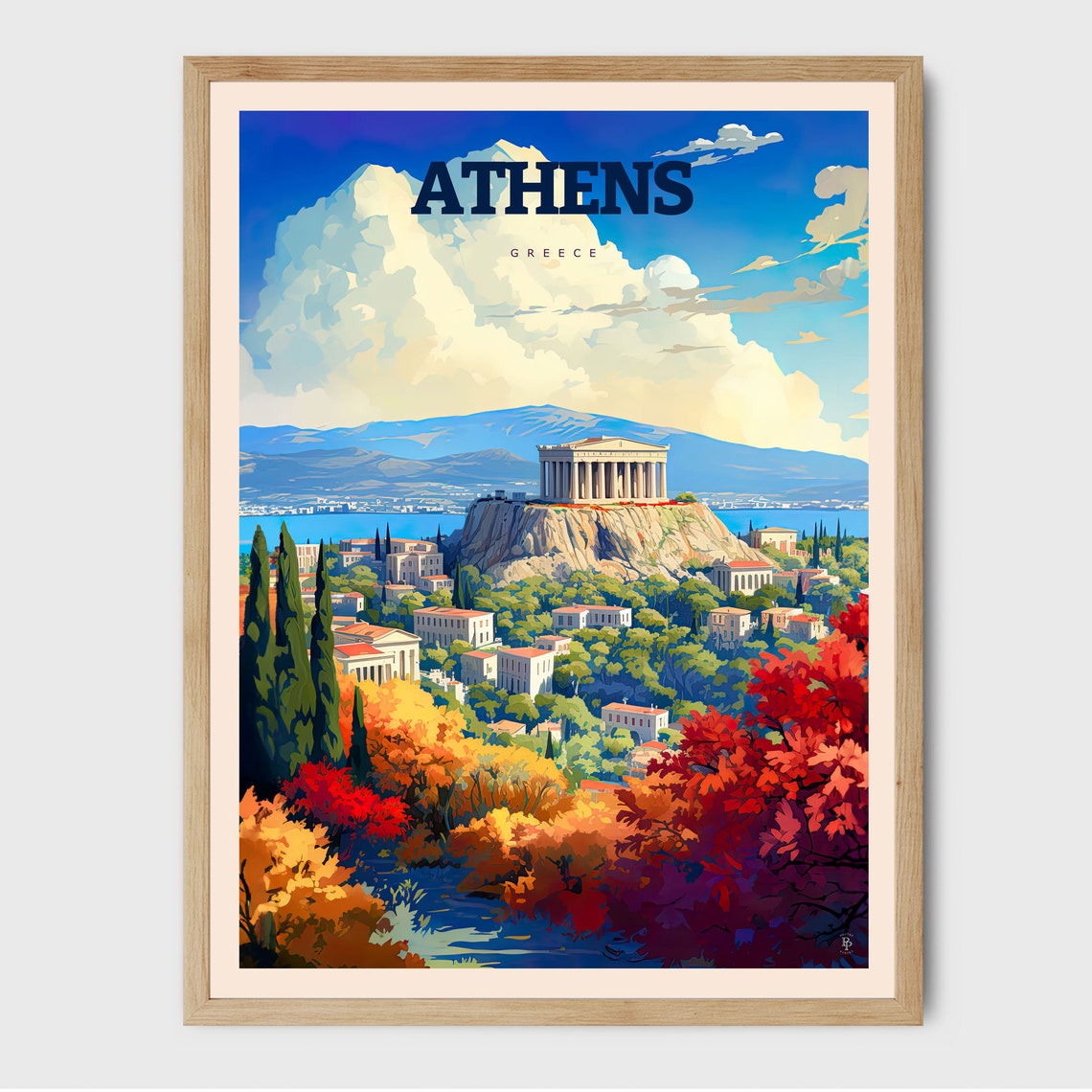 Athens Greece Acropolis Parthenon Hill City View Travel Poster