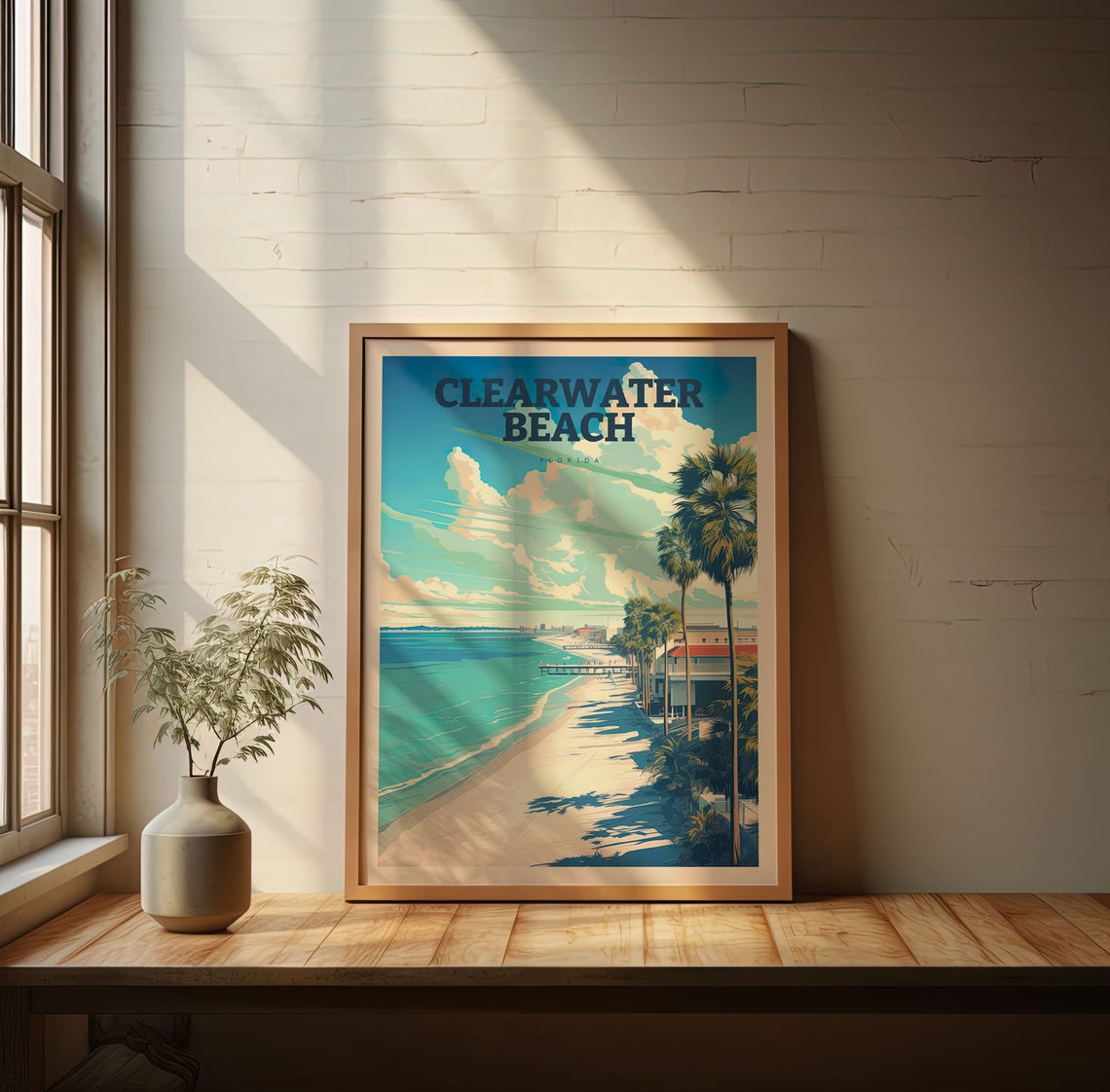 Clearwater Beach Florida Palm Lined White Sand Beach Travel Poster - Image 2