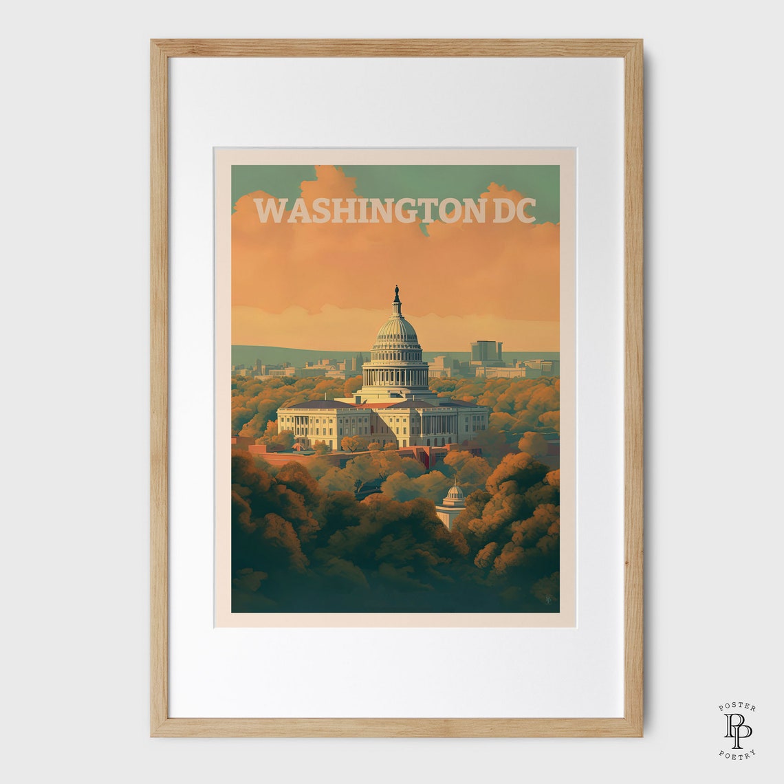 Washington DC US Capitol Dome Autumn Trees Sunset Skyline Poster - Image 4