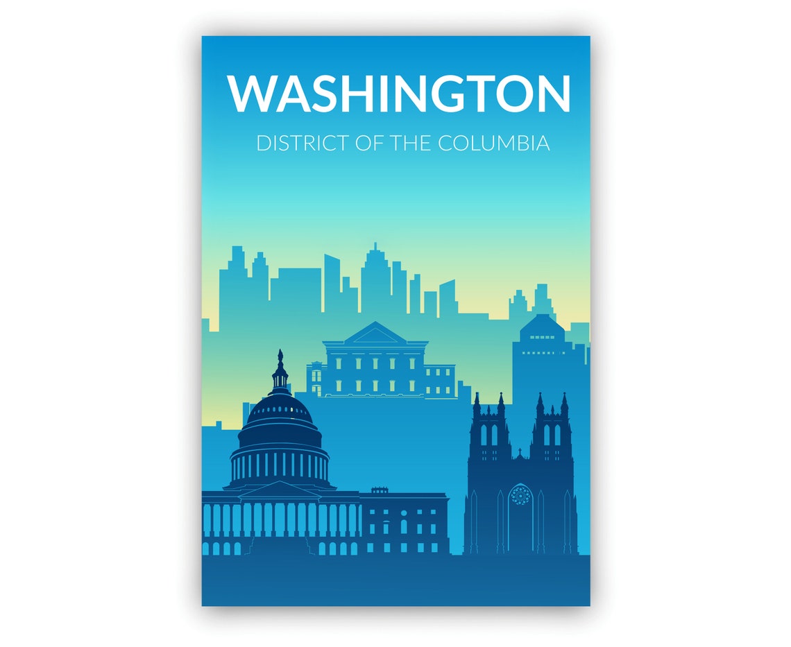 Washington DC Capitol Dome Skyline Blue Gradient Travel Poster - Image 2