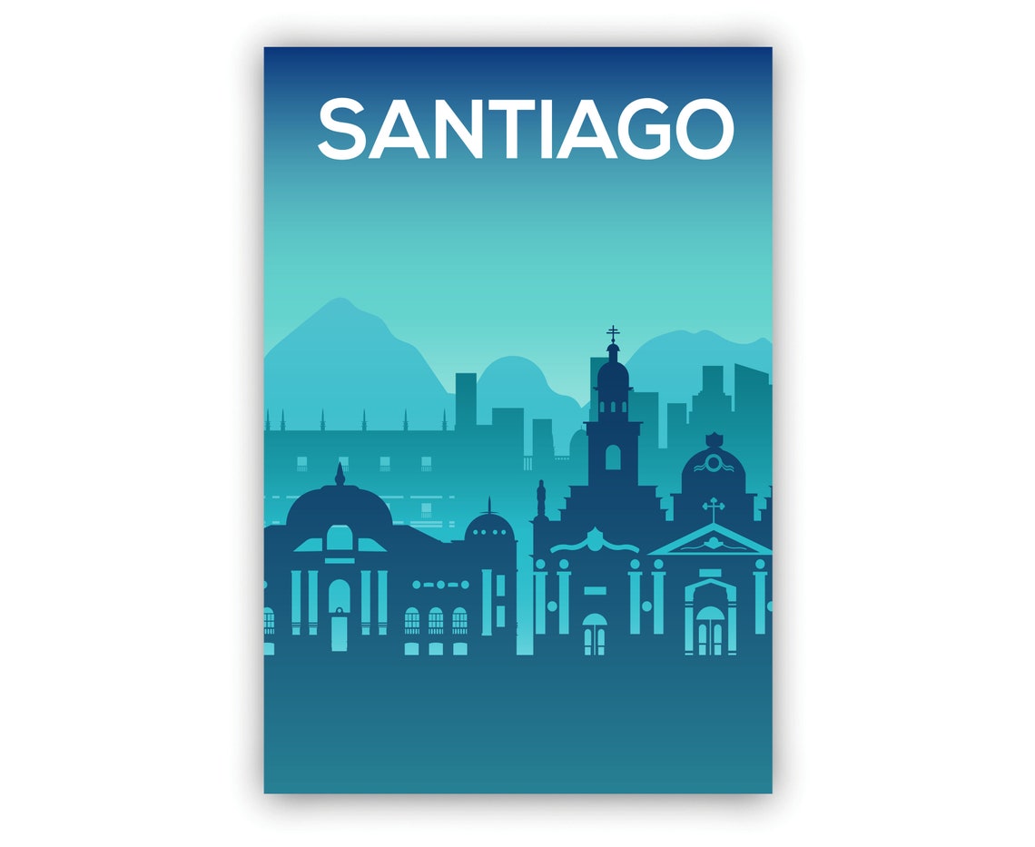 Santiago Chile Skyline Andes Mountains Minimalist City Travel Poster - Image 2