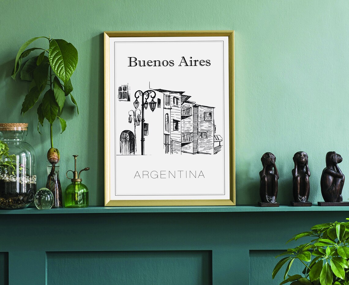 Buenos Aires Argentina Old Street Lamps Historic Homes Sketch Poster - Image 3