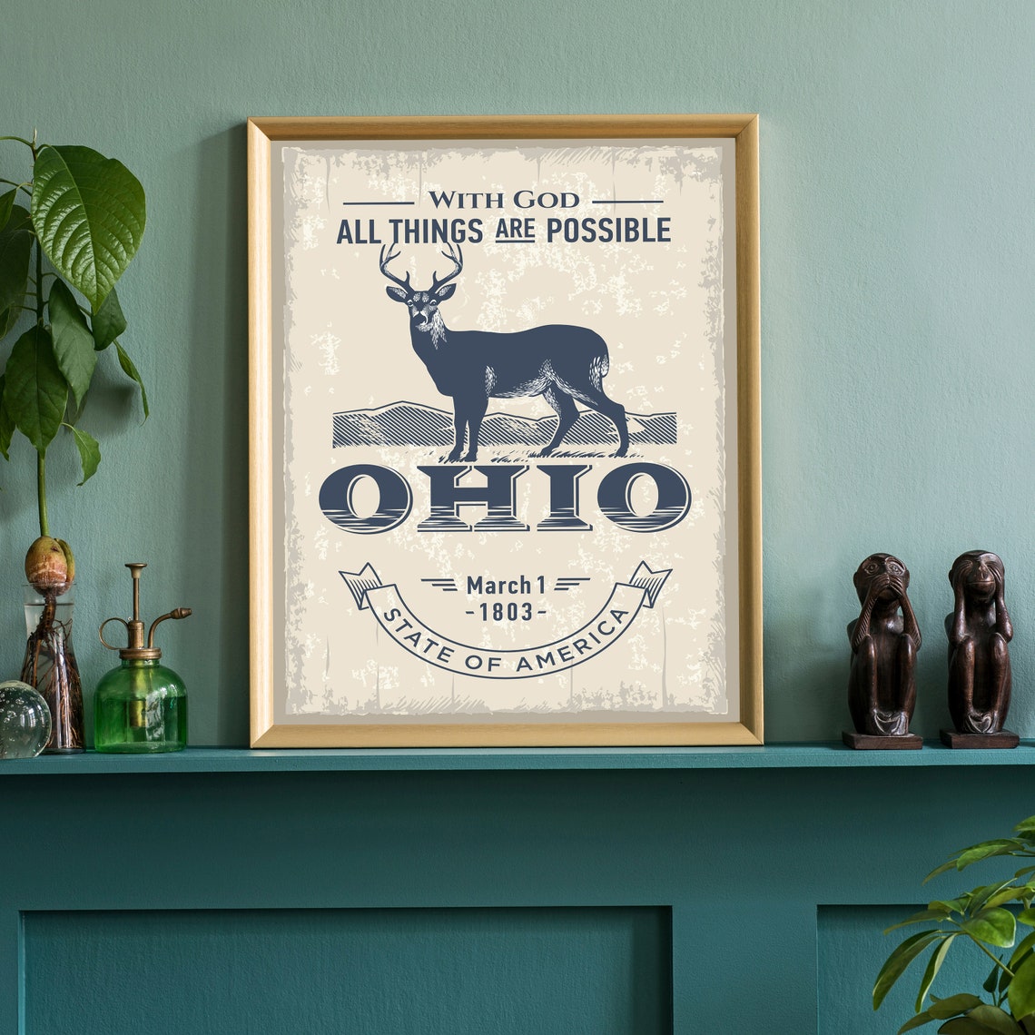 Ohio With God All Things Are Possible Deer Retro Vintage Travel Poster - Image 3