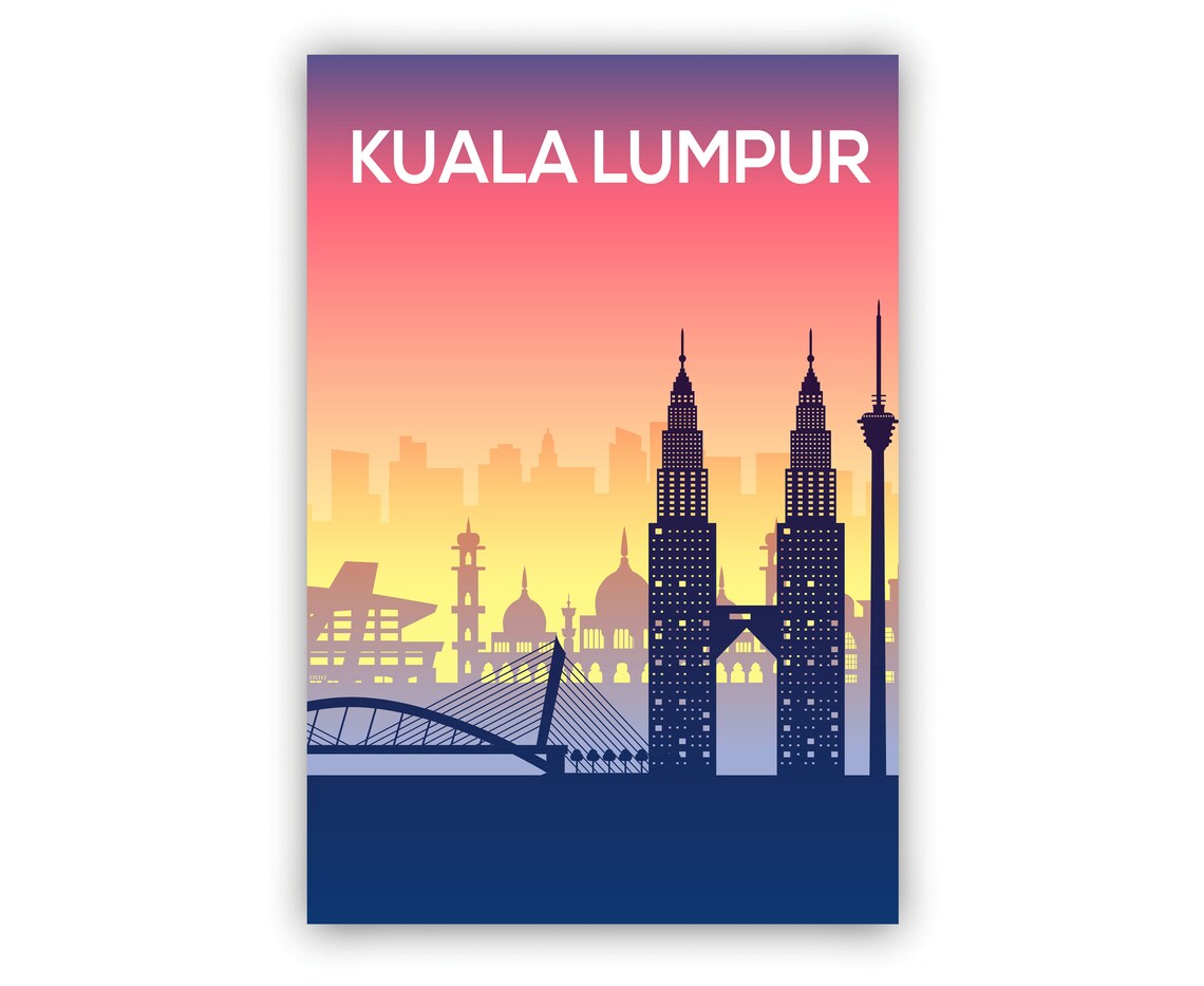 Kuala Lumpur Malaysia Twin Towers Sunset Silhouette Skyline Poster - Image 2