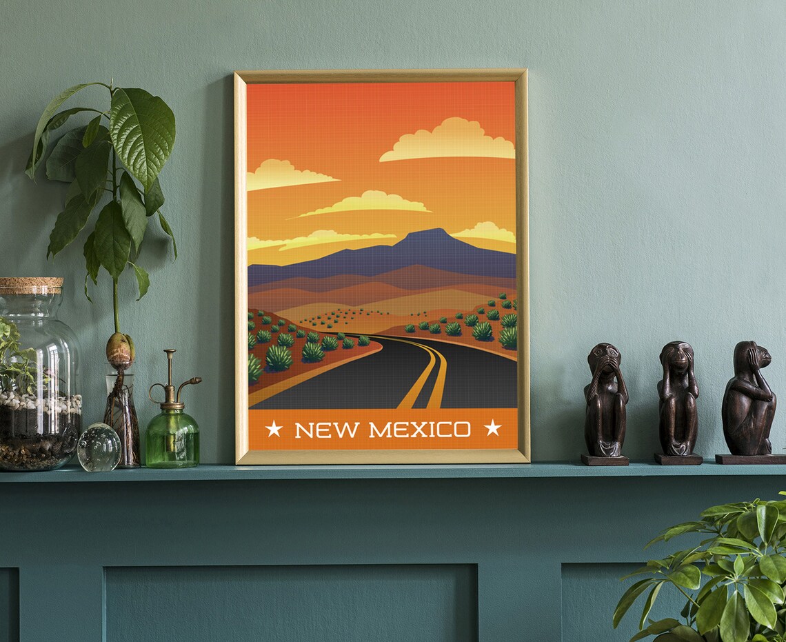 New Mexico Desert Road Sunset Mesas Southwest Retro Travel Poster - Image 3