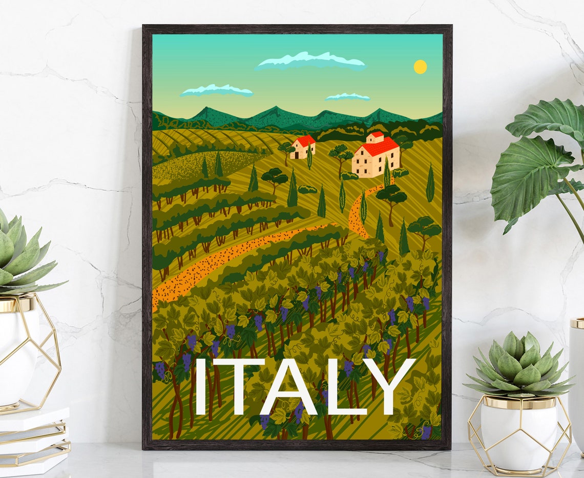Italy Retro Travel Poster Italy Cityscape Poster Italy Landmark Poster Wall Art Home Wall Art Office Wall Decoration Italy Farm Picture