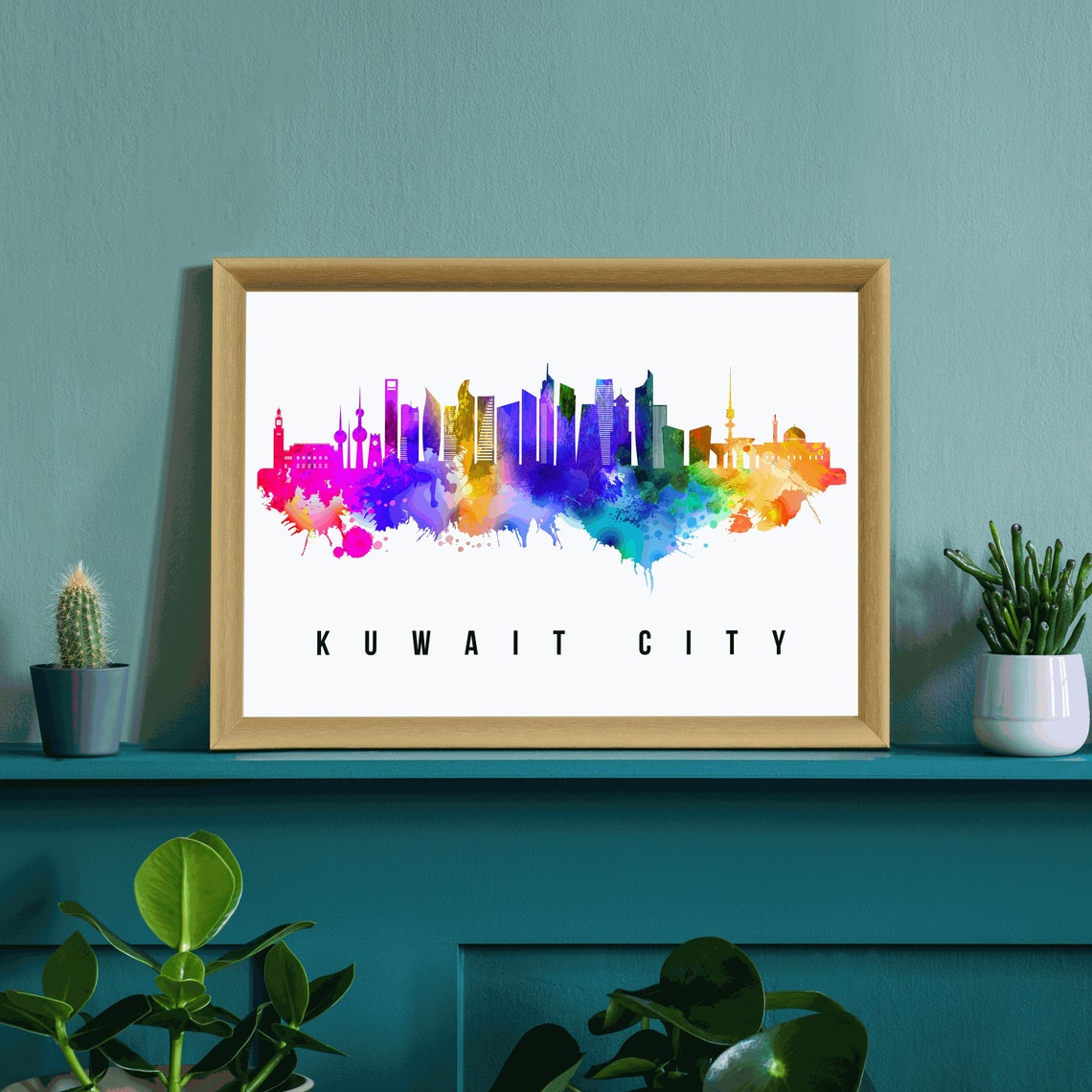 Kuwait City Kuwait Towers Rainbow Watercolor Skyline City Poster - Image 3