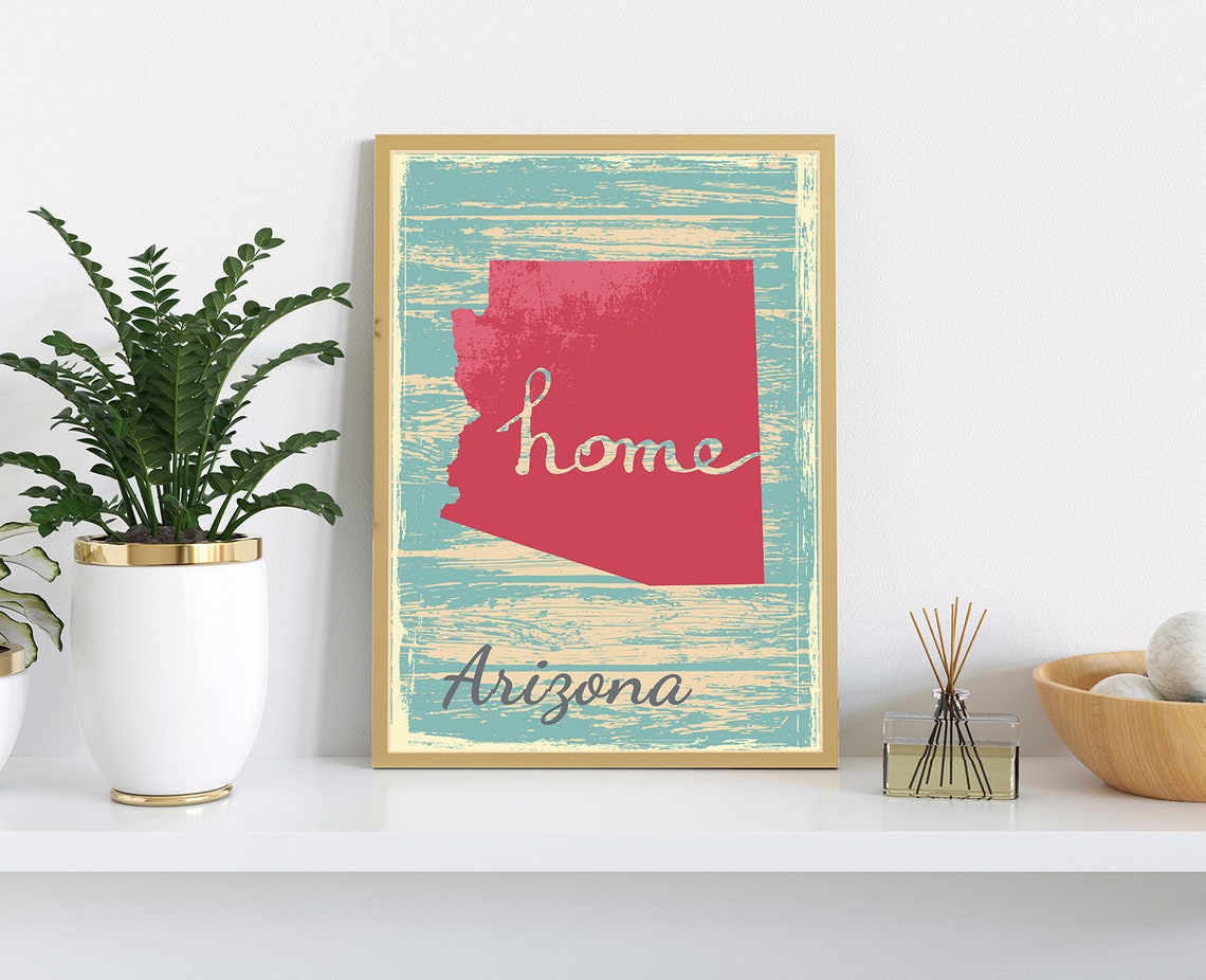 Arizona Home State Red Silhouette Vintage Distressed Teal Map Poster - Image 4