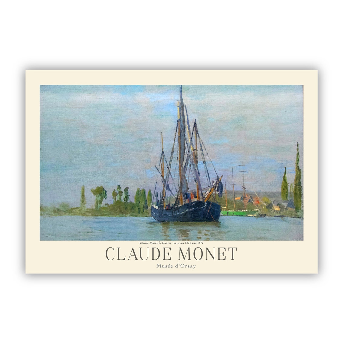 Claude Monet Chasse Maree Sailboat At Anchor Seine River Art Poster - Image 2