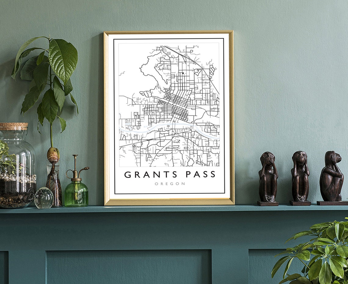 Grants Pass Oregon Minimalist City Street Map Line Art Wall Poster - Image 3