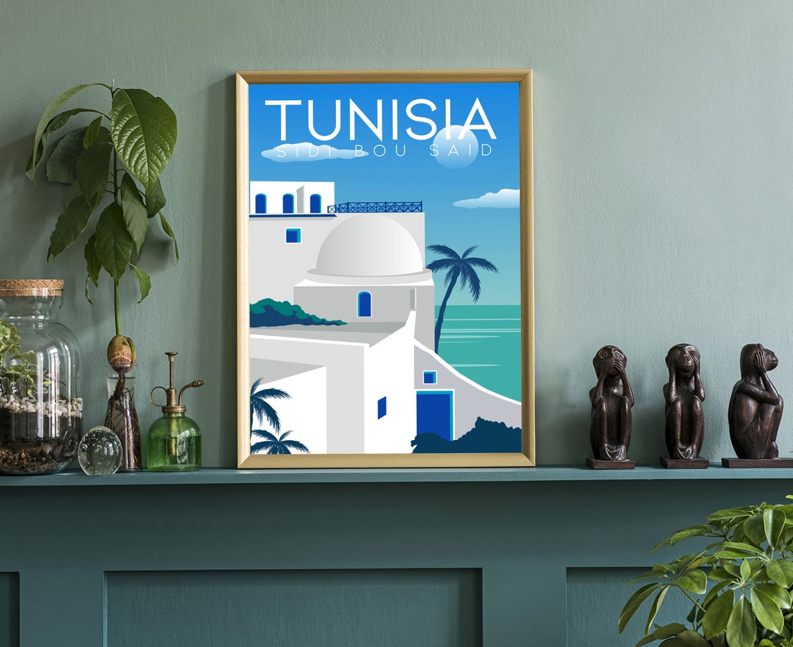 Tunisia Sidi Bou Said White Blue Coastal Village Travel Poster - Image 3