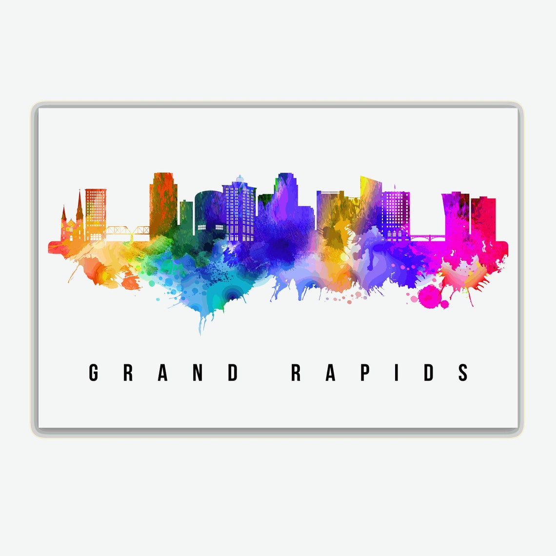 Grand Rapids Skyline Michigan Poster Michigan Cityscape Painting Grand Rapids Michigan Poster Cityscape And Landmark Print Home Wall Art - Image 2