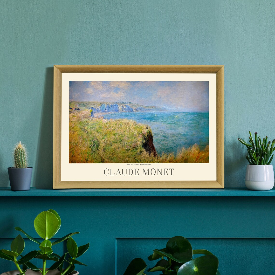 Claude Monet Pourville Cliff Top Grassy Headland Ocean Art Poster - Image 3
