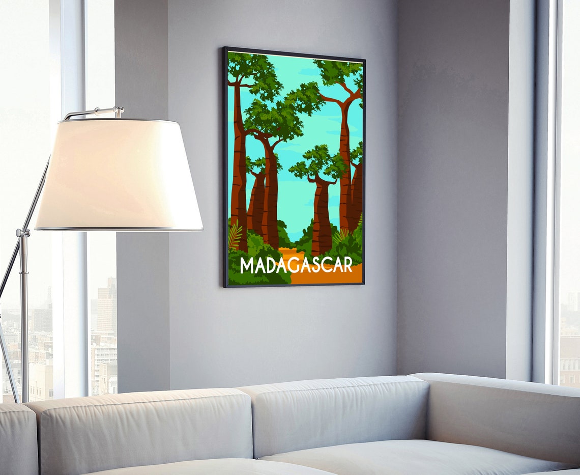 Madagascar Baobab Trees Avenue Turquoise Sky Tropical Travel Poster - Image 4