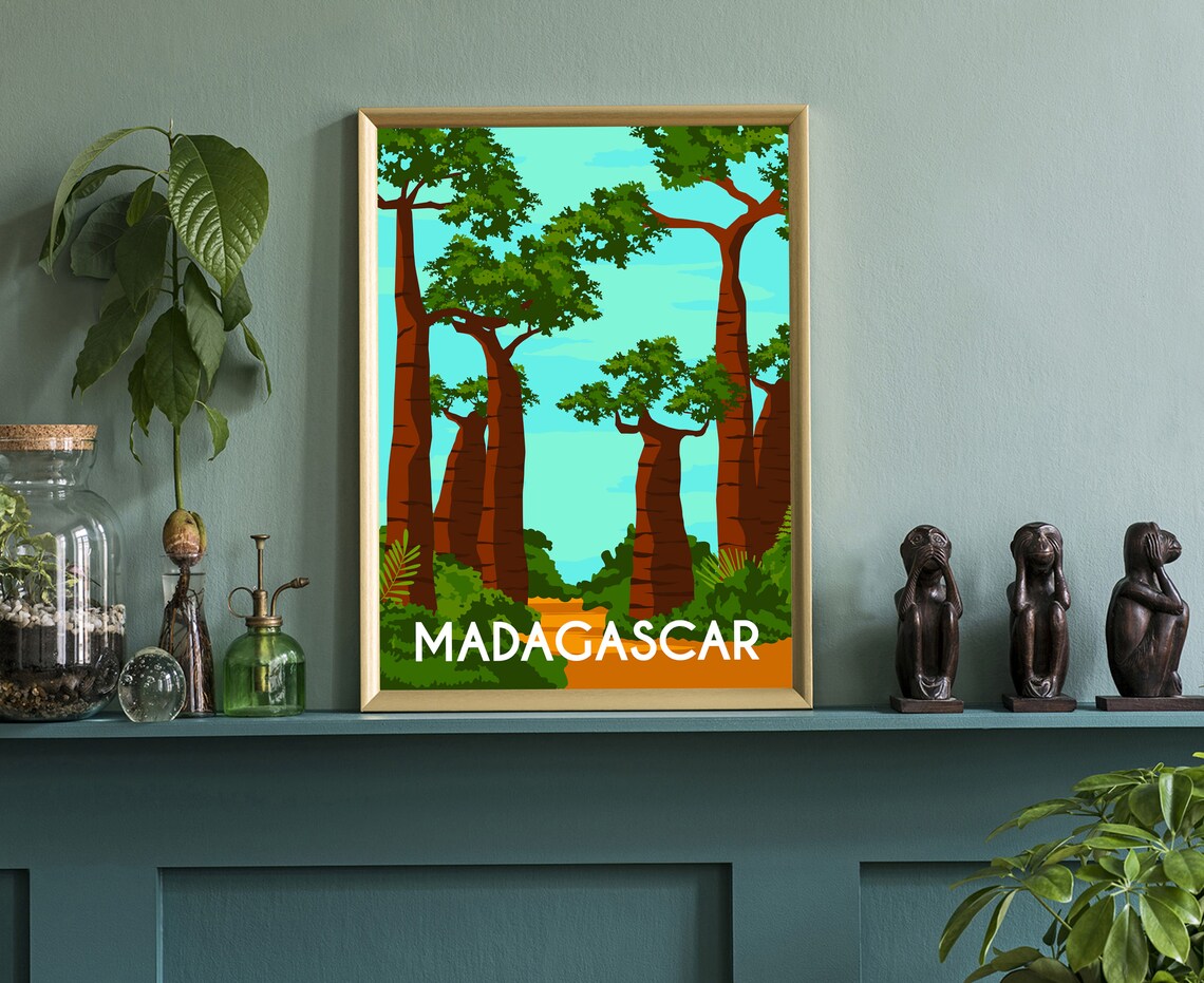 Madagascar Baobab Trees Avenue Turquoise Sky Tropical Travel Poster - Image 3