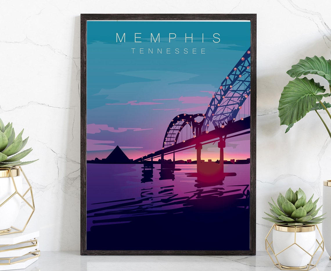 Memphis Tennessee Sunset Bridge Skyline Pyramid River View Poster