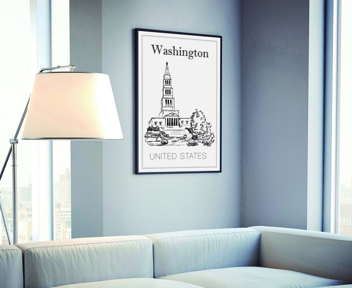 Washington DC Masonic Memorial Tower Hand Drawn Line Art Travel Poster - Image 4