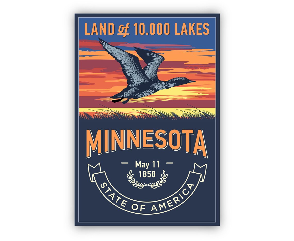 Minnesota State Emblem Retro Loon Land of Lakes Travel Poster - Image 2