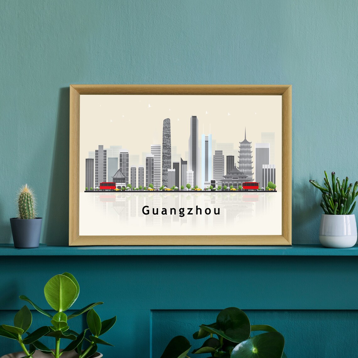 Guangzhou China Pagoda Skyline Landmark Illustration City Poster - Image 2