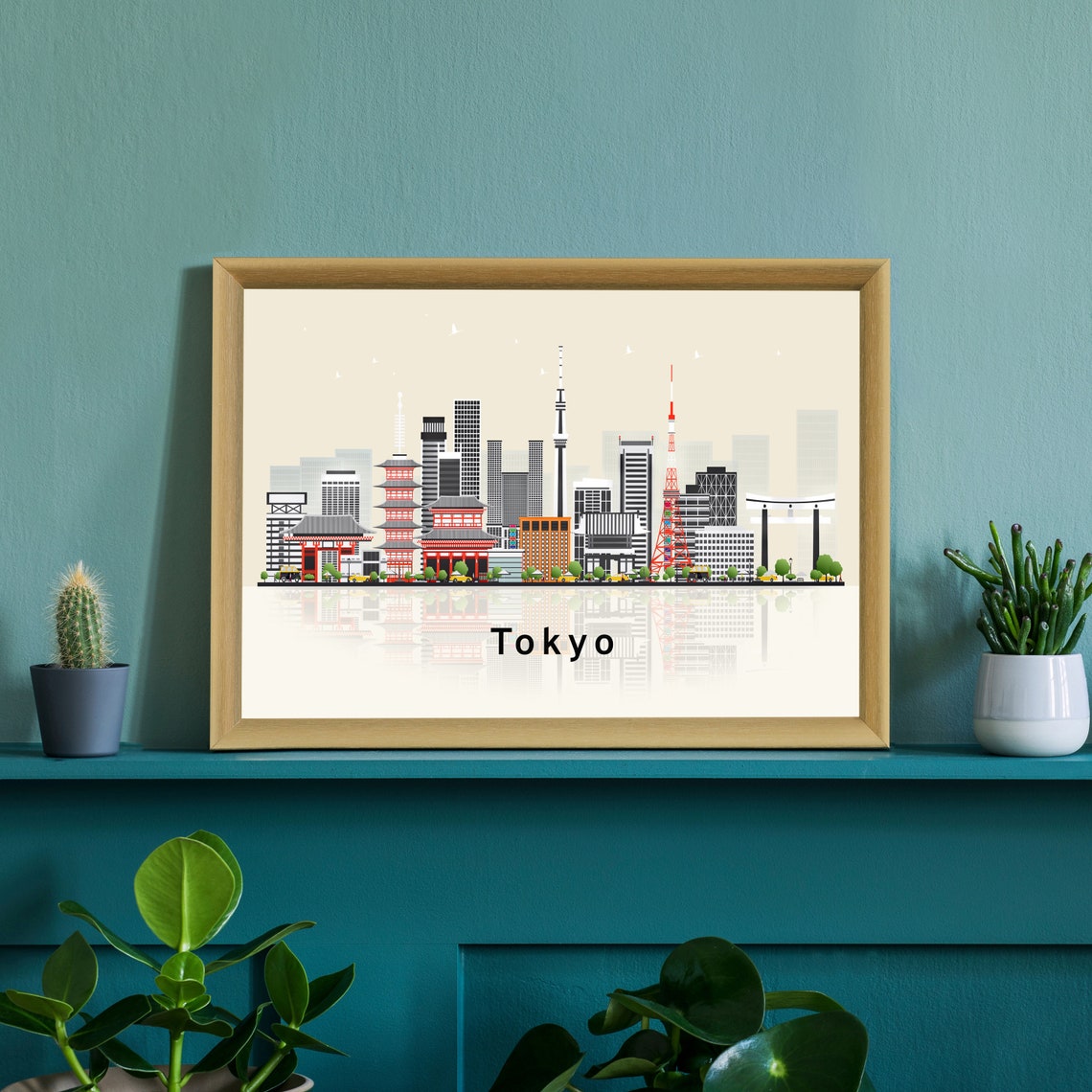 Tokyo Japan Tower Skytree Senso-ji Flat Vector Skyline Travel Poster - Image 2