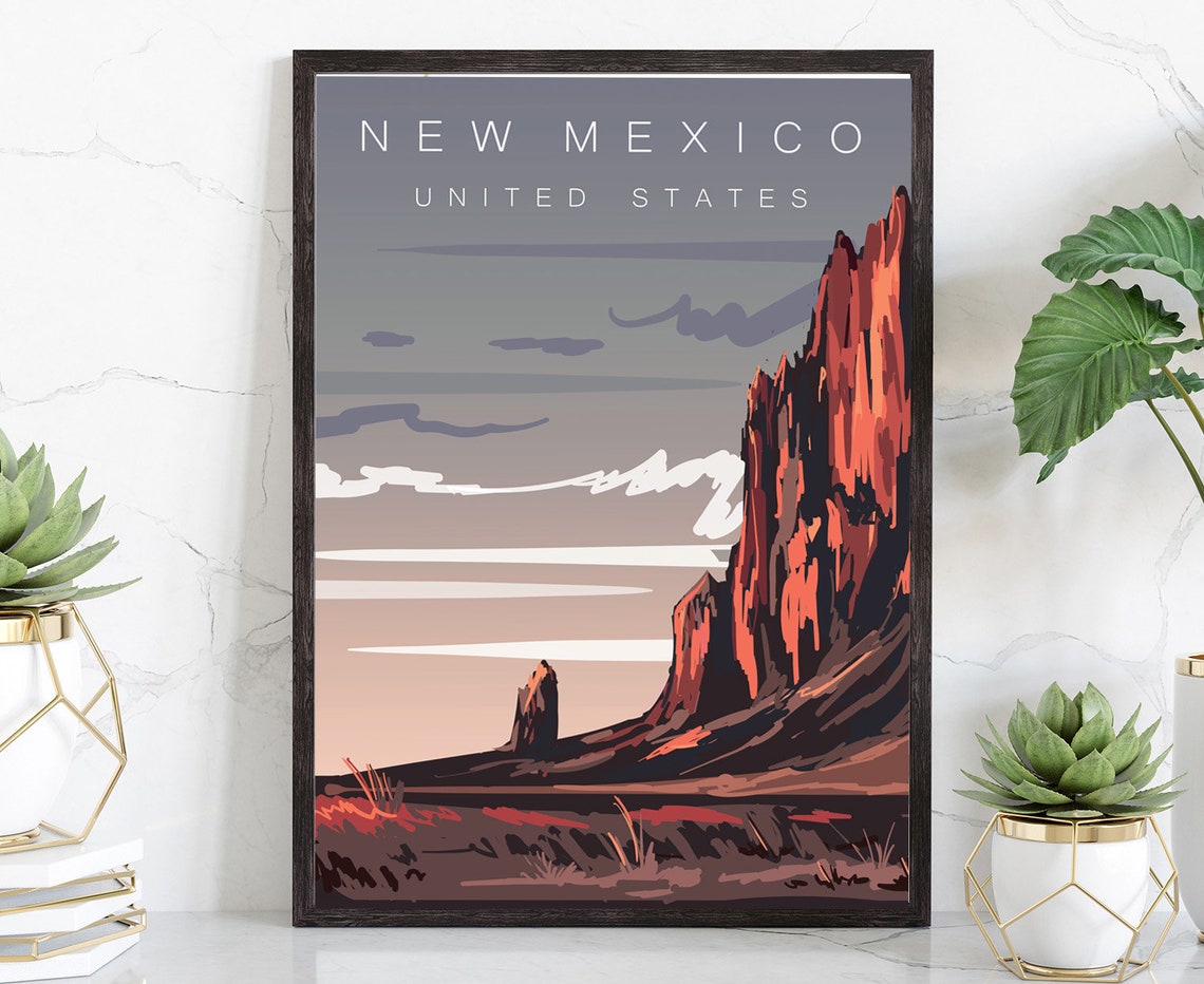 New Mexico Desert Red Rock Cliffs Retro Vintage Travel Poster Wall Art