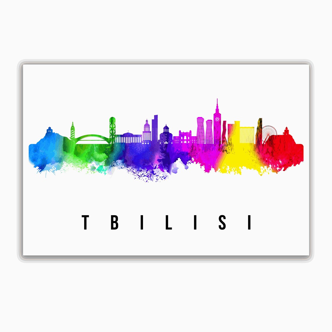 Tbilisi Georgia Rainbow Watercolor Skyline Silhouette Travel Poster - Image 2