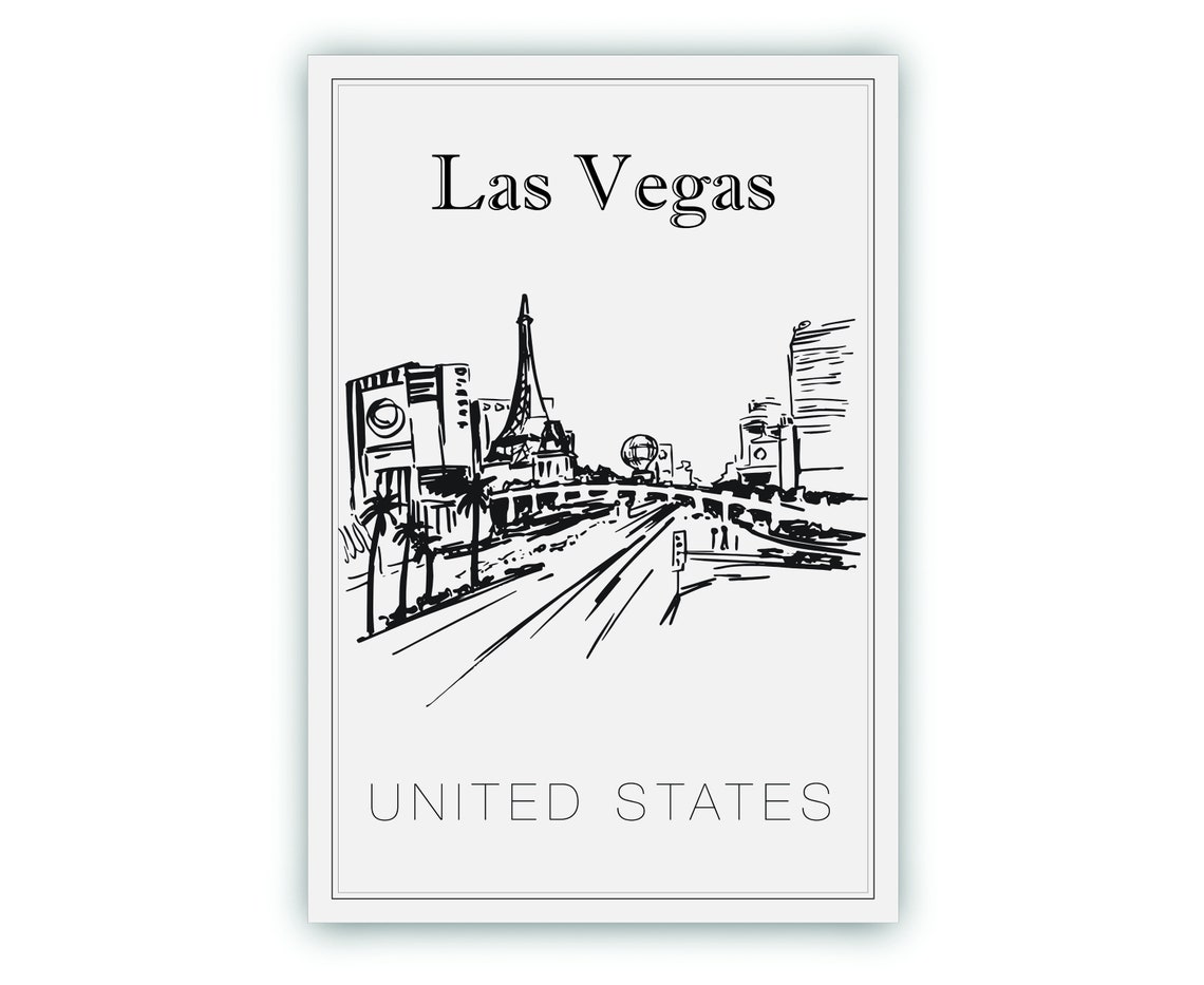 Hand Drawn Poster Las Vegas Travel Poster United States Poster Wall Art Las Vegas Cityscape And Landmark Map City Map Poster For Home - Image 2
