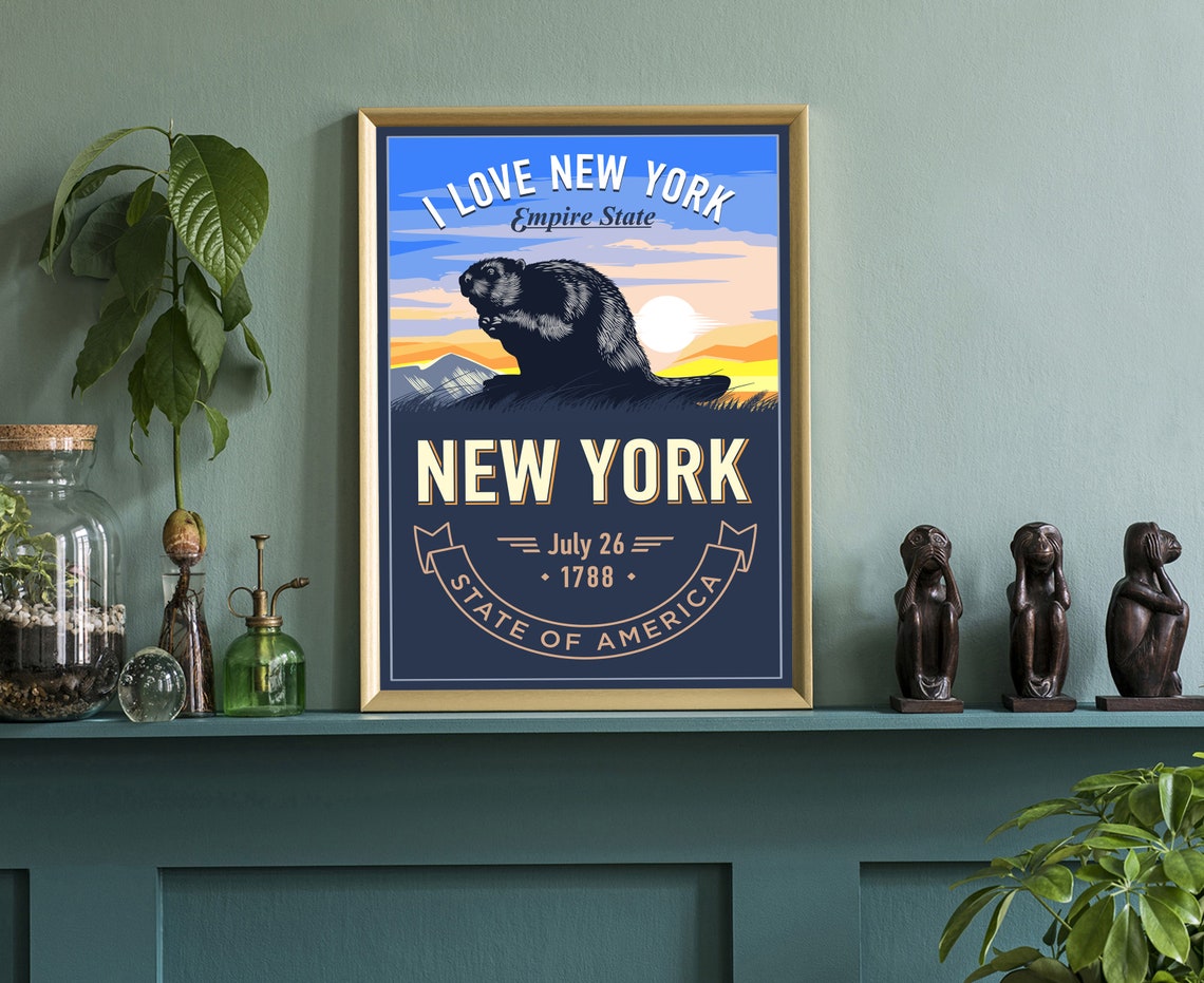 New York Empire State Statue of Liberty Sunset Wall Art Poster - Image 3