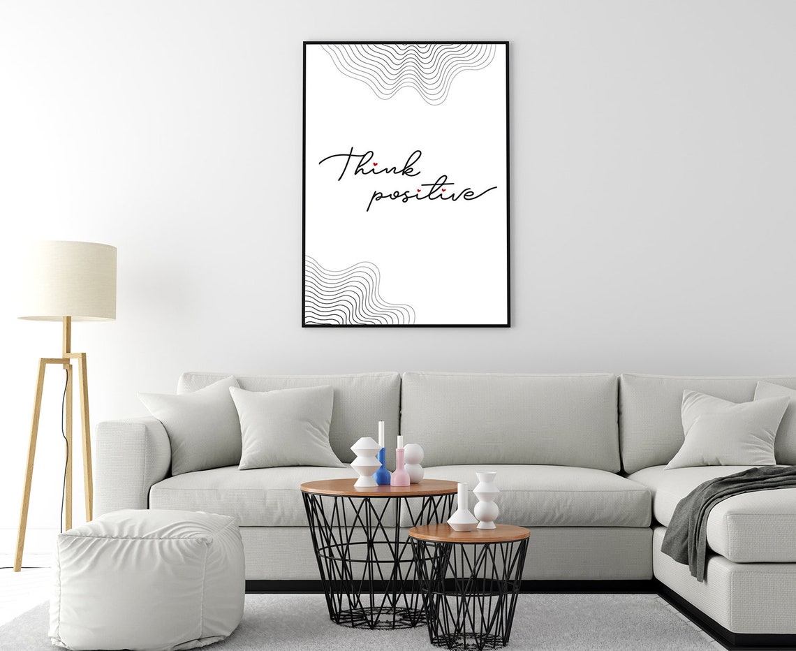 Think Positive Hand Lettered Quote Poster Minimalist Line Art Decor - Image 4