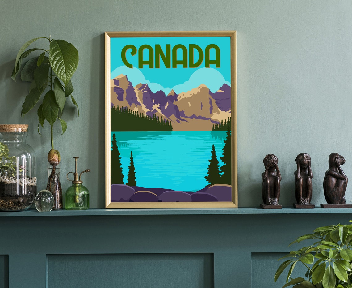 Canada Rocky Mountain Lake Turquoise Water Pine Trees Travel Poster - Image 3