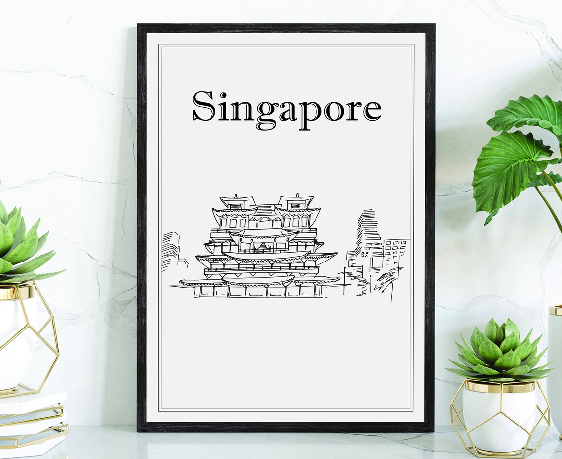 Hand Drawn Poster Singapore Travel Poster Singapore Poster Wall Art Country Cityscape And Landmark Map City Map Poster For Home Office