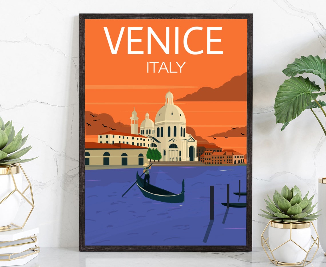 Venice Italy Grand Canal Gondola Sunset Landmark Travel Poster Art