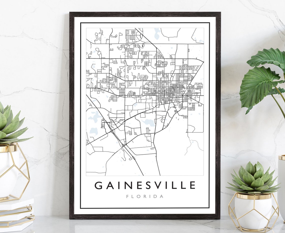 Gainesville Florida Minimalist City Street Map Black White Poster