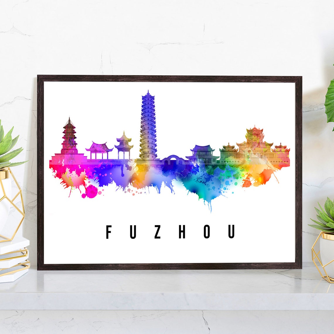Pera Print Fuzhou China Skyline Poster Fuzhou China Poster Illustration Skyline World City Poster Cityscape Landmark Print Wall Art