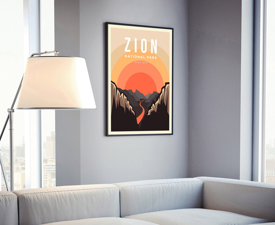 Zion National Park Estd 1919 Sunset Canyon Retro Vintage Travel Poster - Image 4