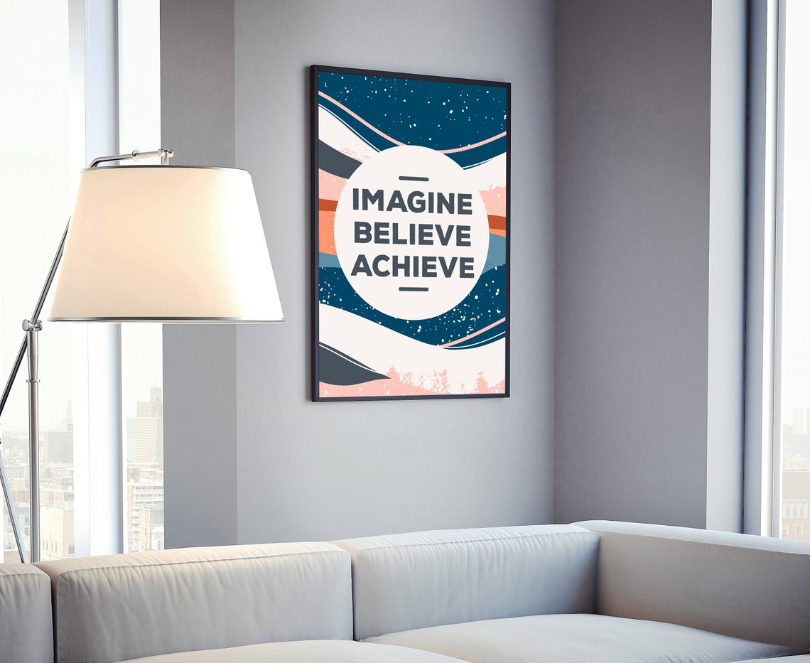 Imagine Believe Achieve Abstract Wave Inspirational Quote Poster - Image 4