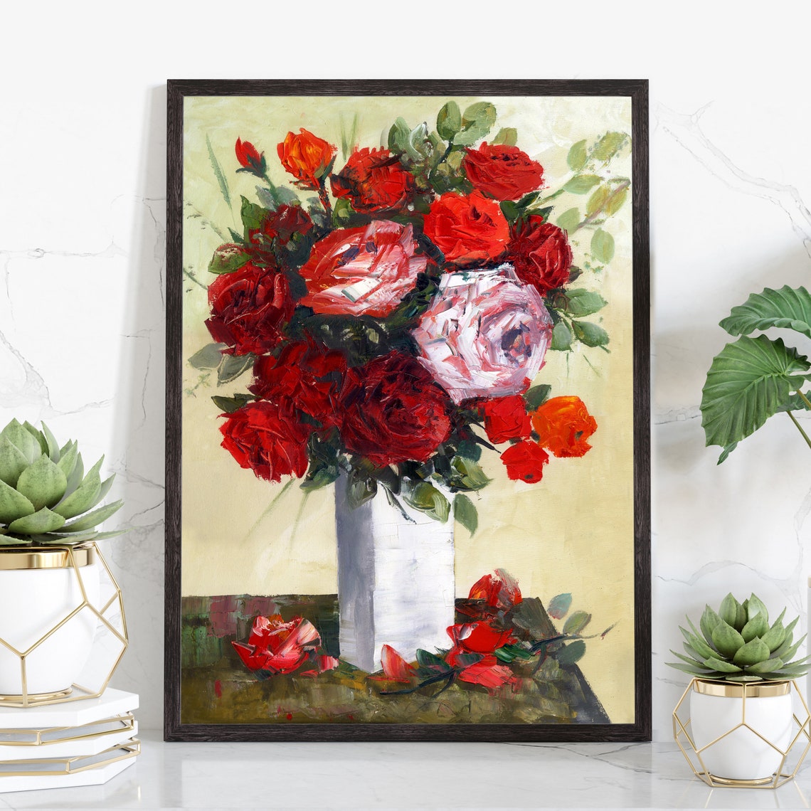Flowers Oil Painting Flowers Still Life Poster Prints Flower Painting Prints Floral Texture Oil Painting Home Office Wall Art Decoration
