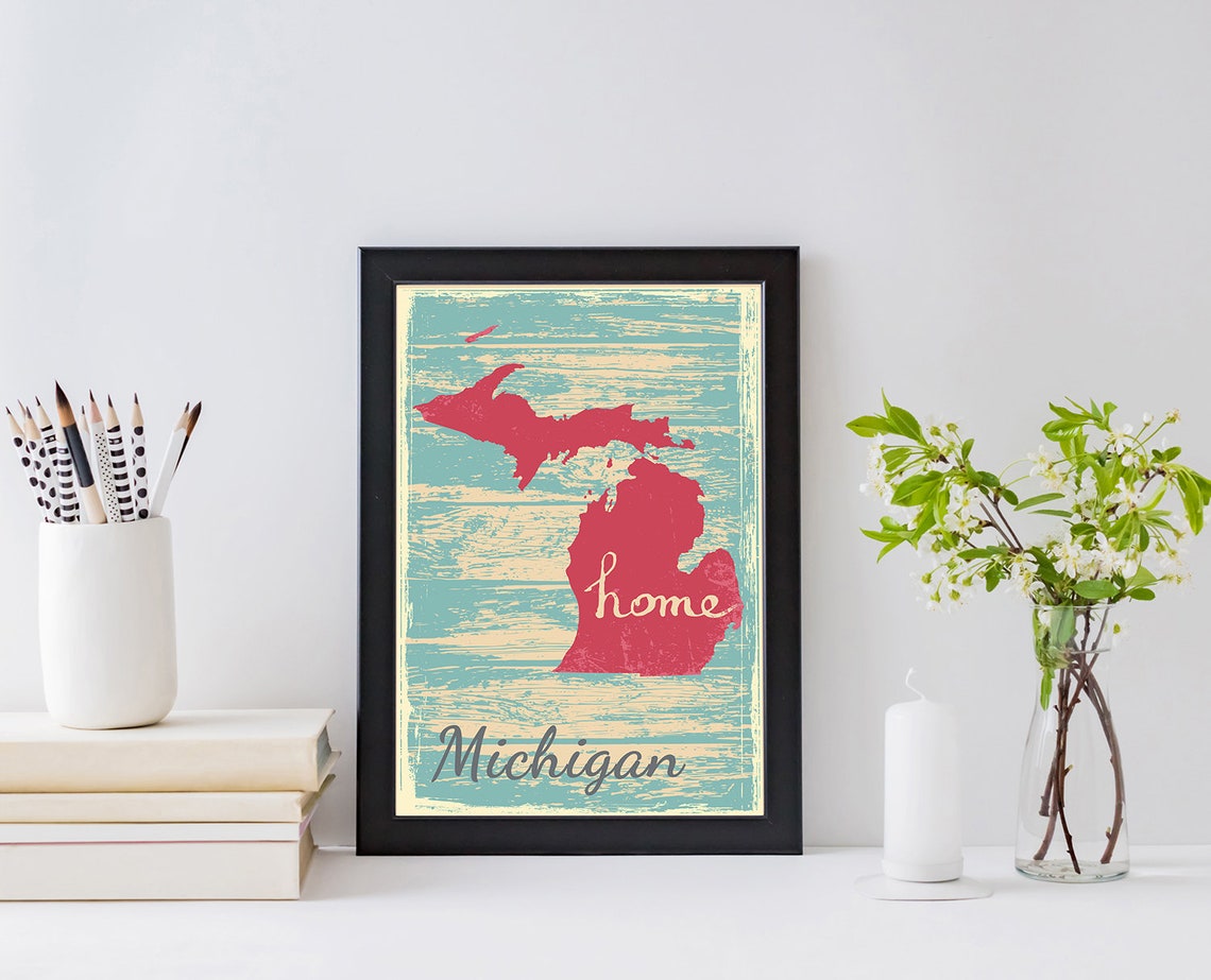 Michigan Home State Map Retro Distressed Wood Vintage Travel Poster - Image 2