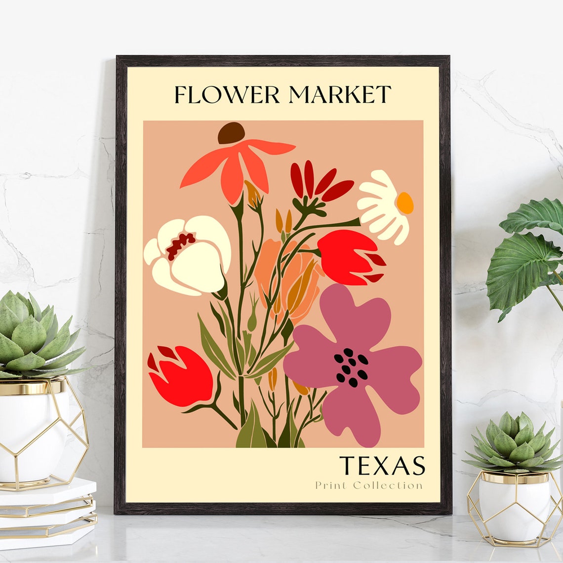 Texas Flower Market Botanical Bouquet Vintage Style Floral Art Poster