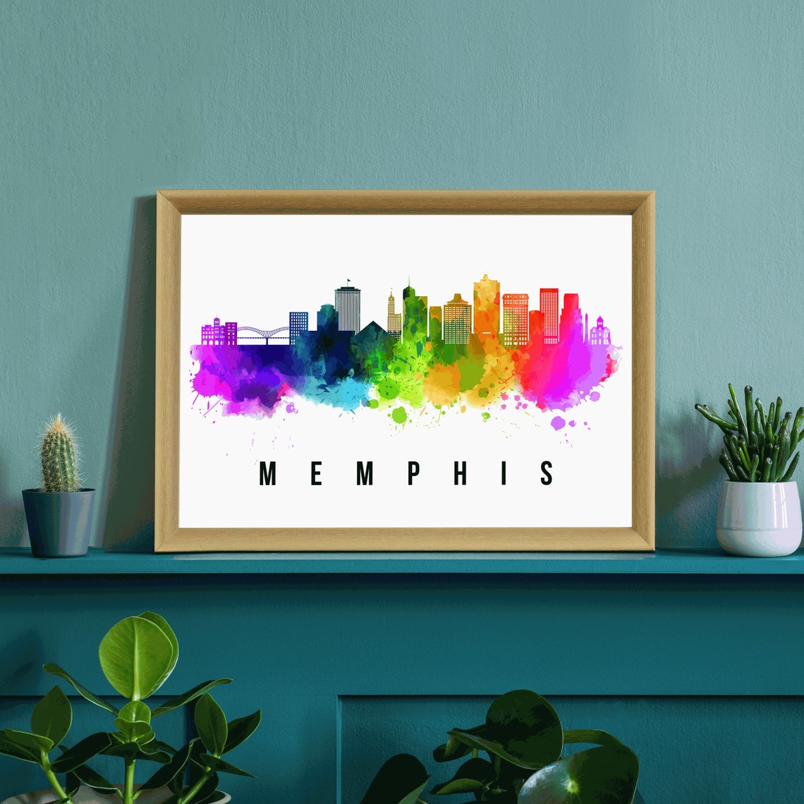Memphis Tennessee Rainbow Watercolor Skyline Cityscape Poster - Image 3