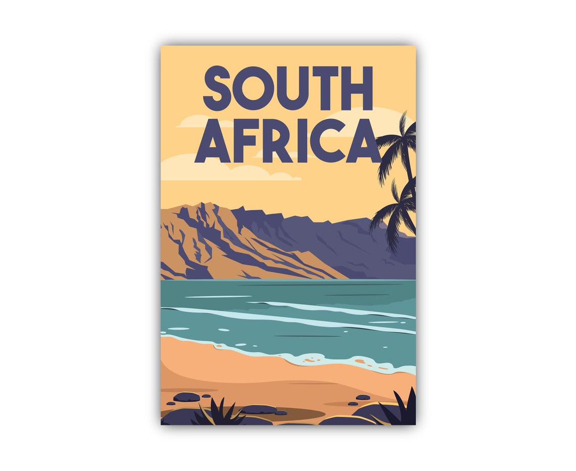South Africa Beach Sunset Table Mountain Retro Travel Poster - Image 2