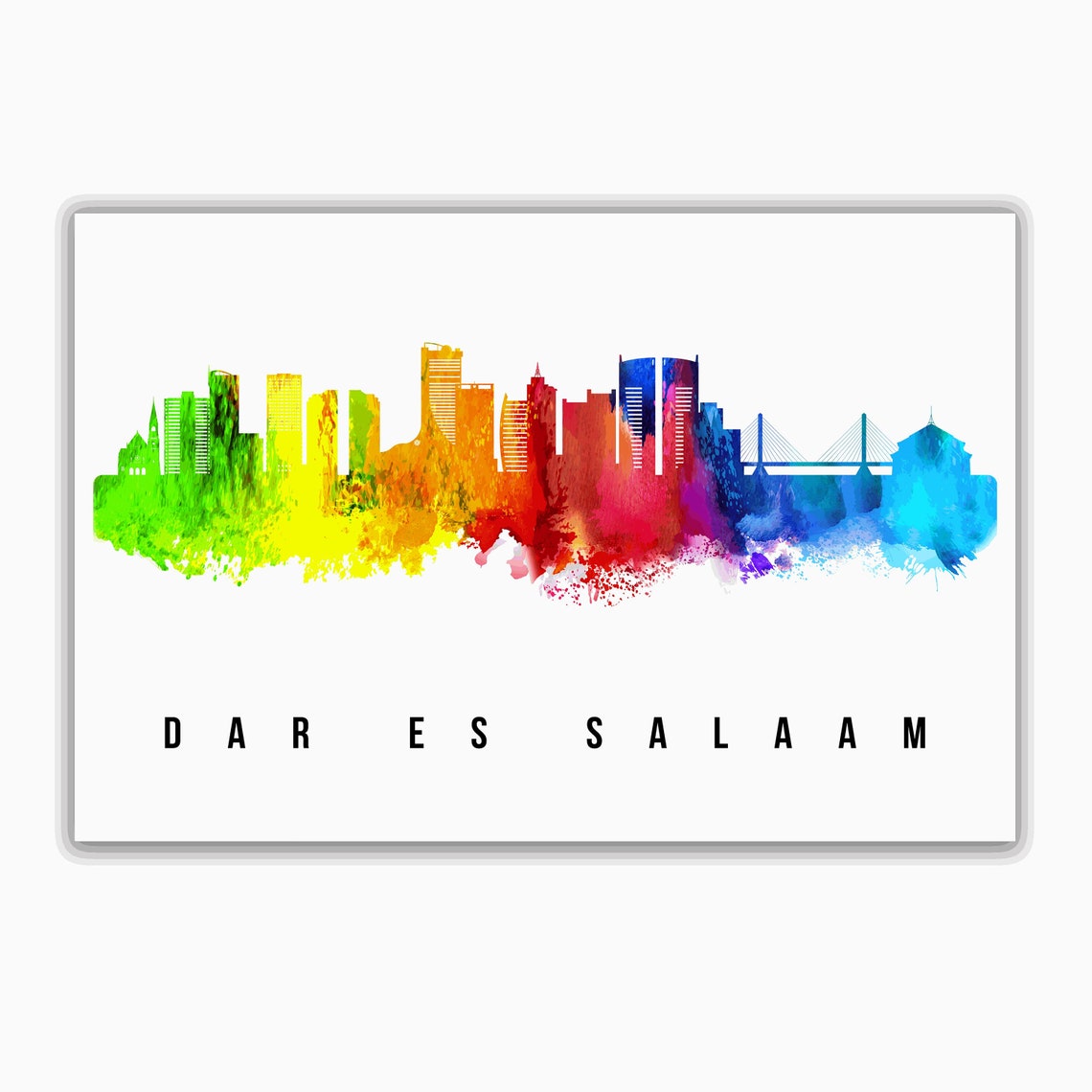 Dar Es Salaam Tanzania Rainbow Watercolor Skyline Cityscape Poster - Image 4