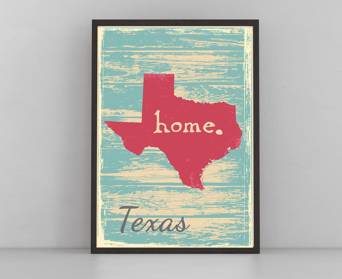 Texas Home State Silhouette Rustic Teal Coral Map Wall Poster